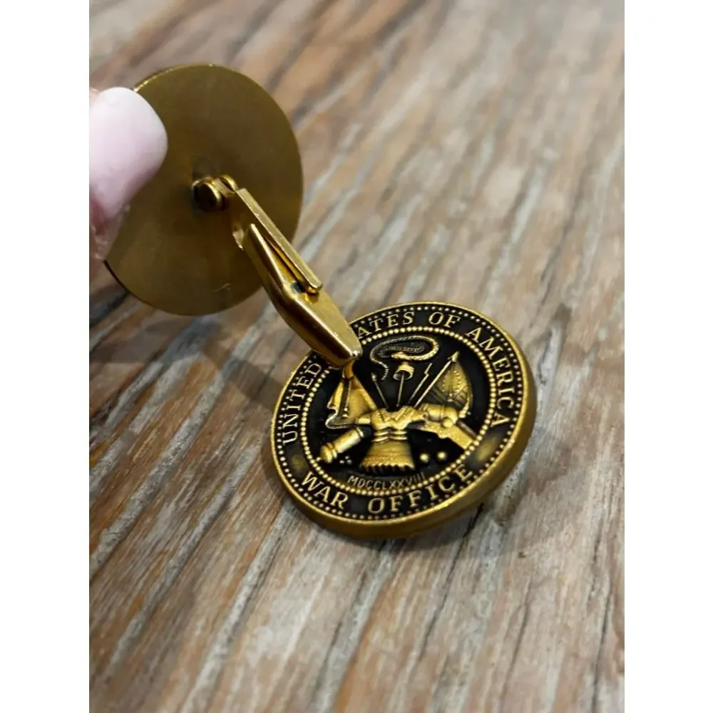 Vintage United States War Office Seal Cufflinks Gold Tone Black Military Style